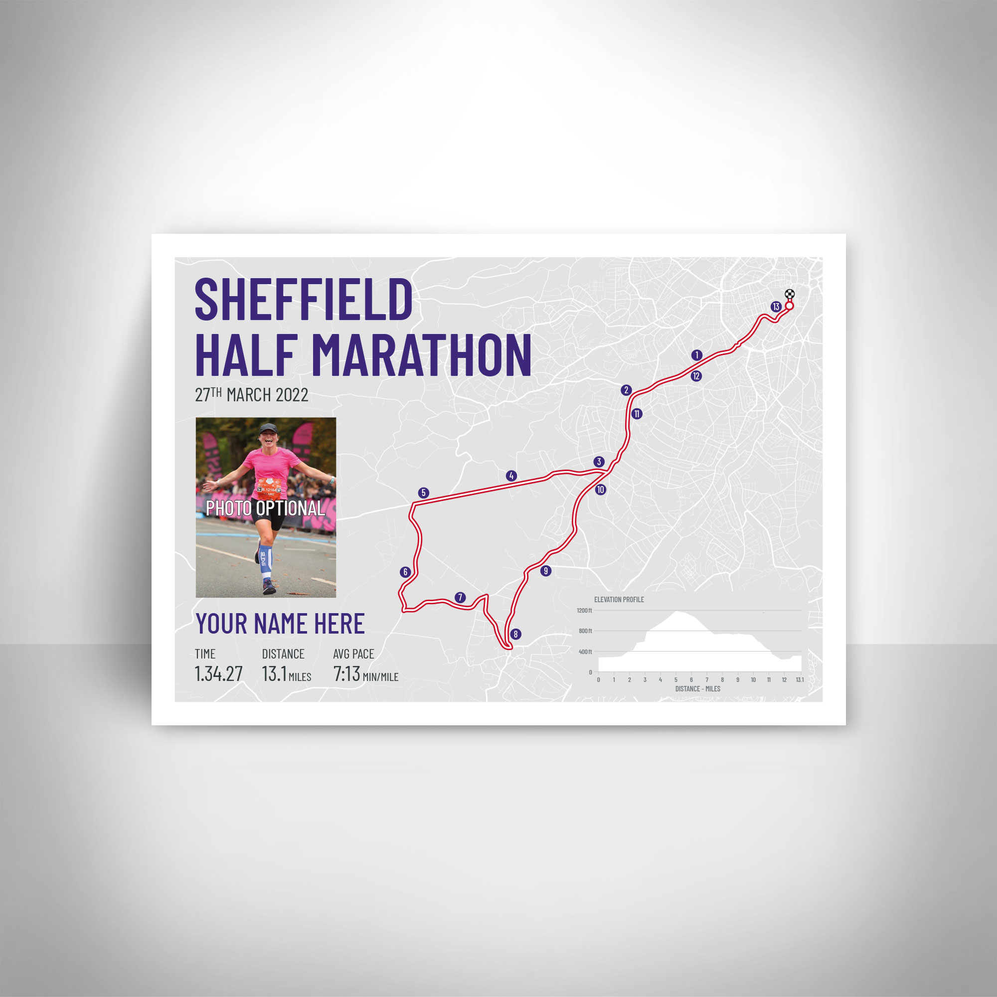 Sheffield Half Marathon print Sheffield 10km Gift Kola Kube Studio